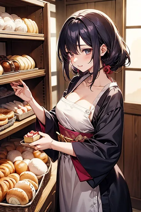 Enchanting anime girl, Naughty, Naughty anime style, Beautiful and attractive anime woman, Top rated on pixiv、beautiful girl、Japanese、Shortcuts、Smaller breasts、Japanese bakery、Bakery clerk