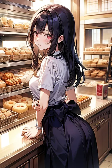 Enchanting anime girl, Naughty, Naughty anime style, Beautiful and attractive anime woman, Top rated on pixiv、beautiful girl、Japanese、Smaller breasts、Japanese bakery、Bakery clerk、Quiet、Inconspicuous