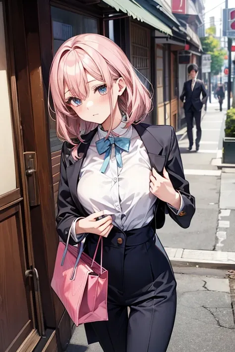 Enchanting anime girl, Naughty, Naughty anime style, Beautiful and attractive anime woman, Top rated on pixiv、beautiful girl、Japanese、Smaller breasts、job hunting、Quiet、Inconspicuous、suit、Walking down the street