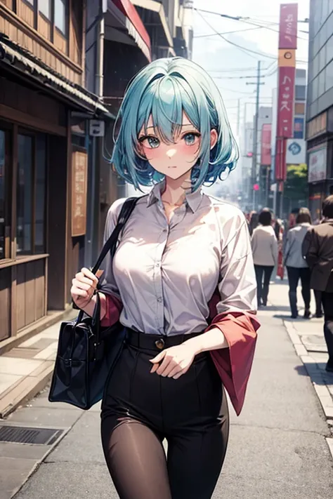 Enchanting anime girl, Naughty, Naughty anime style, Beautiful and attractive anime woman, Top rated on pixiv、beautiful girl、Japanese、Smaller breasts、job hunting、Quiet、Inconspicuous、suit、Walking down the street