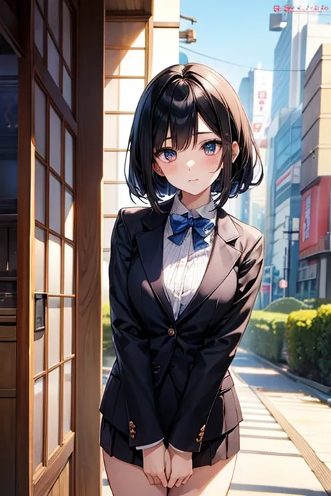 Enchanting anime girl, Beautiful and attractive anime woman, Top rated on pixiv、beautiful girl、Japanese、Smaller breasts、job hunting、suit、Short Bob、Black Hair、company