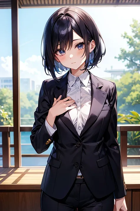 Enchanting anime girl, Beautiful and attractive anime woman, Top rated on pixiv、beautiful girl、Japanese、Short Bob、Smaller breasts、I&#39;m working、suit