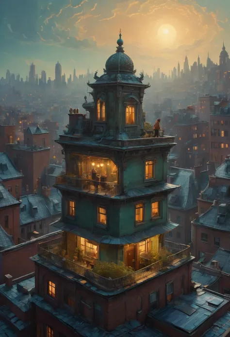 Person Standing on the Rooftop, by Daniel Merriam, best quality, masterpiece, very aesthetic, perfect composition, intricate details, ultra-detailed