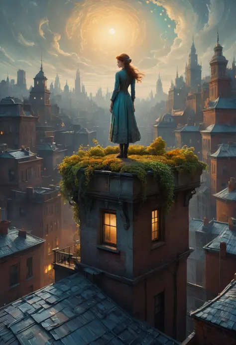 Person Standing on the Rooftop, by Daniel Merriam, best quality, masterpiece, very aesthetic, perfect composition, intricate details, ultra-detailed