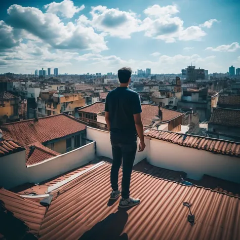 Person Standing on the Rooftop, best quality, masterpiece, very aesthetic, perfect composition, intricate details, ultra-detailed