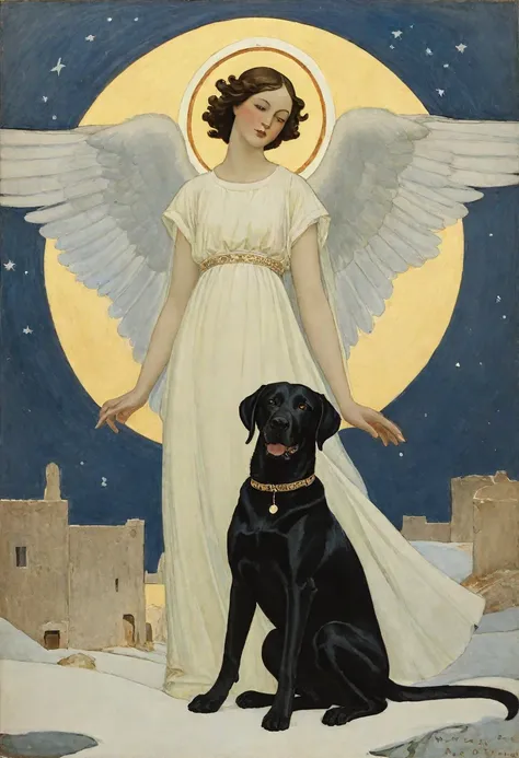 painting by alexandre benois depicting an angel,
4:5, alexandre benois, angel, modern, labrador retriever, painting, t 6.--ar 9:...