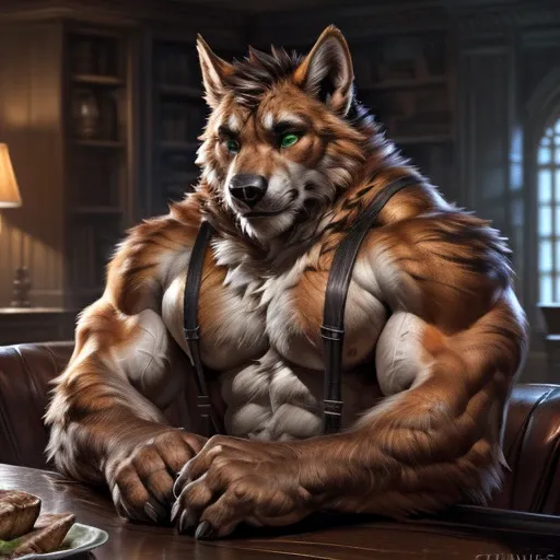 4k, high resolution, best quality, perfect colors, perfect shadows, perfect lighting, ((full bodyportrait)), posted on e621, furry body, solo, anthro orange werewolf, (monotone orange fur:1.3), male, black beard, white chest fur, adult, (heavily muscular, ...