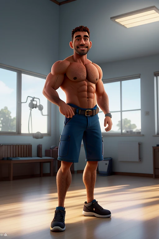 una foto original premiada，Un hombre musculoso salvaje, (40 year old daddy:1.1), 1 chico, Solo, (sin camisa), (hombros extremadamente grandes), musculatura extrema, rastrojos, barba corta, ojos bonitos:1.3, ), (cara detallada:1.3), Usando lentes, (buscando...