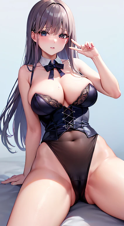 Adult women、Exact finger count、Exact number of legs、Exact number of arms、bangs, (blush:1), (Put one hand in your panties:1.8), Fingering, (Pussy juice:1.2), Cum in mouth、white and navy idol costume、The costume comes with a navy blue idol-style corset.., Th...