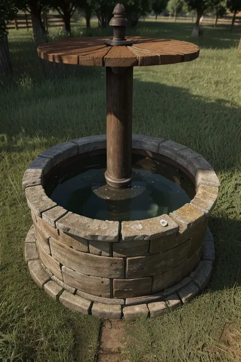 A old water well form left top view realistic highly detailed