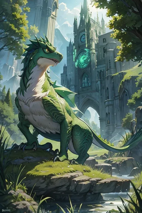 european style green drake, fantasy, roaring