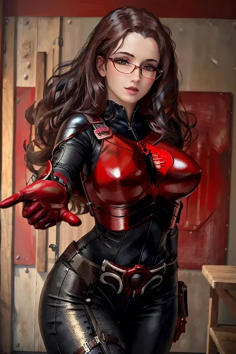 ((masterpiece)), realistic, ((highly detailed:1.3)), baroness, perfect female body, beautiful face, beautiful eyes, perfect hands, ((red background)), indoors , dynamic pose, dynamic angle, 