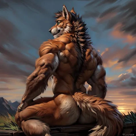 "Masterpiece, Cool Pose, Furry werewolf, werewolf, furry body, anthro orange werewolf, (monotone orange fur:1.3), male, black beard, white chest fur, adult, (heavily muscular, manly, brutal, masculine:1.4), green eyes, realistic eyes, Casual Set, Fierce, G...