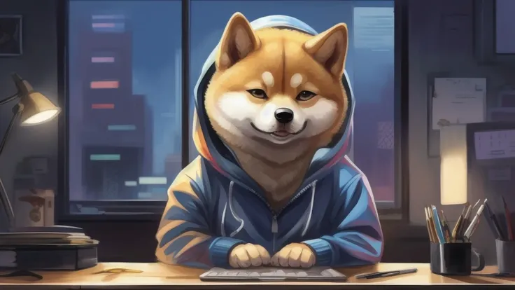 there is a dog that is sitting at a desk with a laptop, anthropomorphic shiba inu, doge, doge meme, shiba inu portrait, inspired by Shiba Kōkan, shiba inu, shiba inu holding a baseball bat, shibu inu, anime art wallpaper 4k, high quality portrait