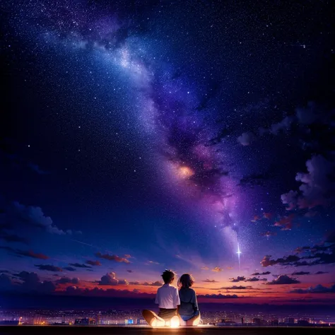 anime wallpapers with a view of the sky and stars, cosmic skies. by makoto shinkai, anime art wallpaper 8k, anime sky, amazing wallpaper,  makoto shinkai cyril rolando, anime background art, ultra detailed sky and galaxy stars, only backgroung, no people