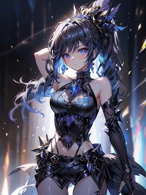 17-year-old girl、wearing a black elegant hat、Rune background、black magician、Wearing a black robe、mesmerize、cute woman、Elegant hairstyle、indigo hair color、Slightly shorter hair、blue eyes、look at the viewer、masterpiece、Best image、