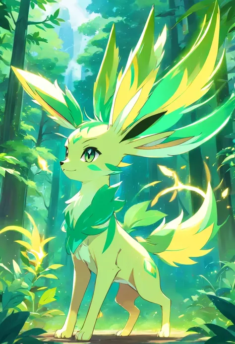 gerar uma imagem com pokemon Leafeon, com a frase Data Center Pixelmon