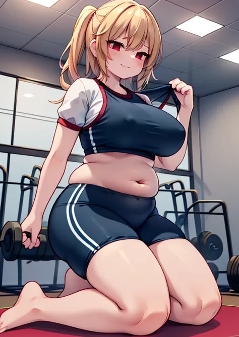 (masterpiece, best quality, highly detailed), 1girls, big belly, huge belly, art by kipteitei, round belly, chubby, curvy, belly grab, enormous belly, fat belly, thicc, bigger belly, really big belly, jiggly belly, glasses, ((((extremely thight gym clothes...