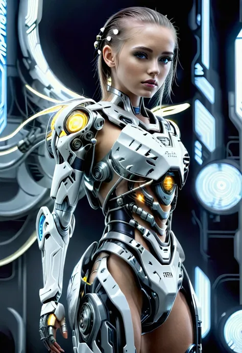 bio mechanical cyborg girl, full body view,