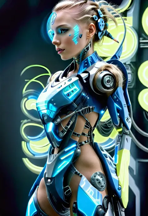 bio mechanical cyborg girl, full body view,