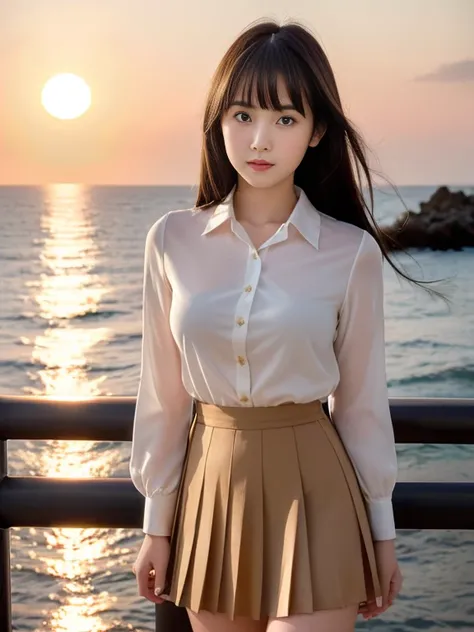 (highest quality, High resolution, Tabletop :1.3), (Shooting from below), high school girl、Wearing 、、Japanese women,（whole body）、24-years-old、Wearing a miniskirt、Healthy thighs、Even bangs、 Very beautiful face, Beautiful girls, Beautiful realistic face,Beau...