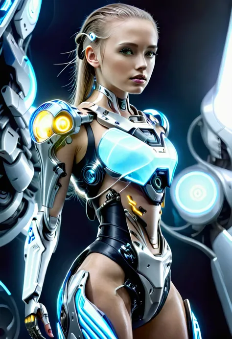 bio mechanical cyborg girl, full body view,