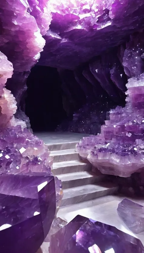 Huge amethyst geode, amazing amethyst geode, geode, 德鲁兹geode, amethyst, wonderful mineral art，Stunning details,  8k,Fantasy cave walls made of mineral crystals，covered with precious crystals, crystal cluster， Fractal art，underground, exploration, Glowing c...