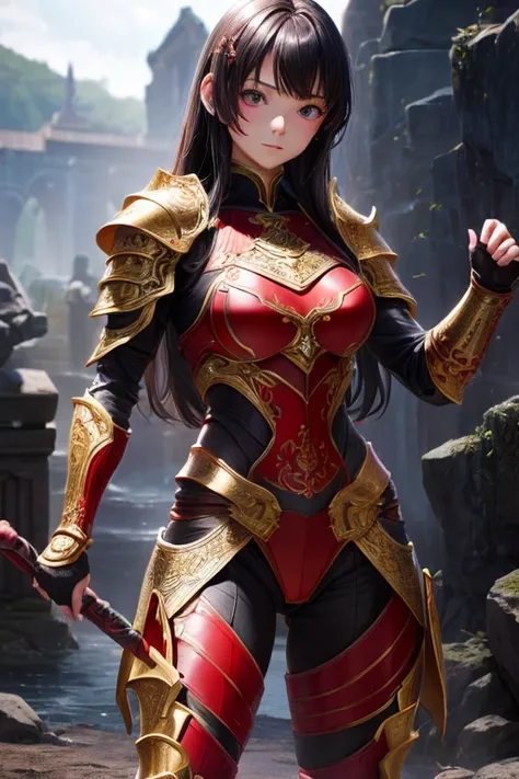 whole body，toes，Raw photo, mithril，red，Black，Intricate details，Combat Ready，armor，Bikini Armor，armorパンツ，Realistic photos, Intricate details, Ultra-detailed, Fine skin, Matte skin，cute，18-year-old，Young Japanese Woman，Realistic, 8K, Golden Ratio,