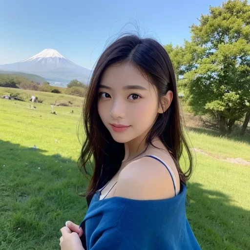 (highest quality, Realistic photos, Raw photo, 16k), (((A beautiful Japanese girl who will charm you,))) ((She is very attractive、In the middle of a beautiful landscape, I send my best love to you., Staring at me with a loving gaze, I want to make you fall...