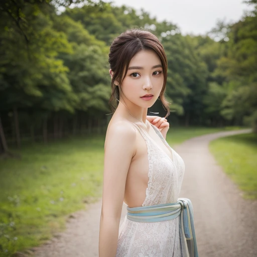 (highest quality, Realistic photos, Raw photo, 16k), (((A beautiful Japanese girl who will charm you,))) ((She is very attractive、In the middle of a beautiful landscape, I send my best love to you., Staring at me with a loving gaze, I want to make you fall...