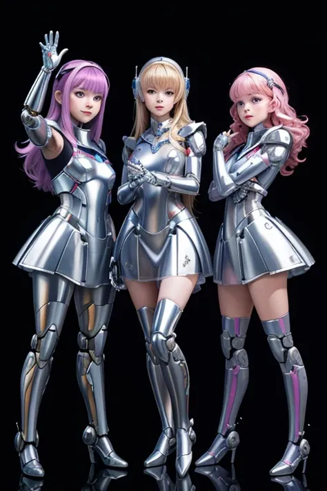 Many schoolgirls transformed into robots,
 whole body mechanics,　
 Only the faces of all of them remain human.,
 They all have different hair colors and hairstyles.,
 Everyone&#39;s entire body is mechanical and made of metal.,
 Everyone&#39;s whole body i...