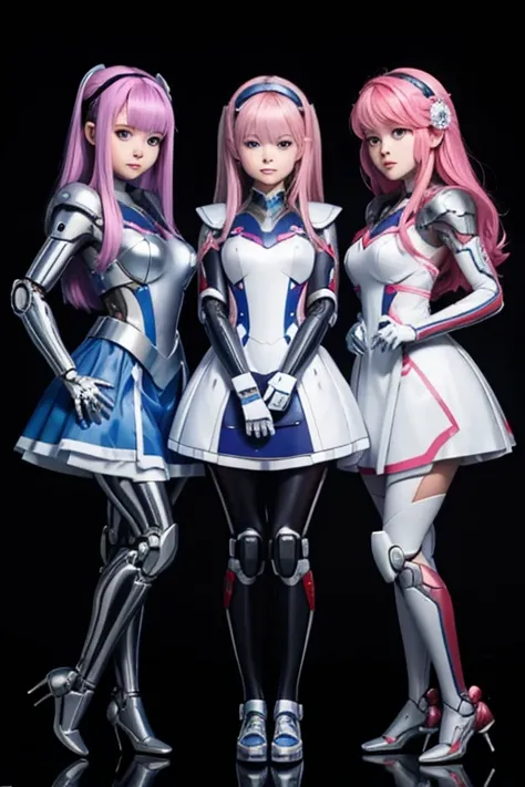 Many schoolgirls transformed into robots,
 whole body mechanics,　
 Only the faces of all of them remain human.,
 Their face is cute and beautiful,
 They all have different hair colors and hairstyles.,
 Everyone&#39;s entire body is mechanical and made of m...