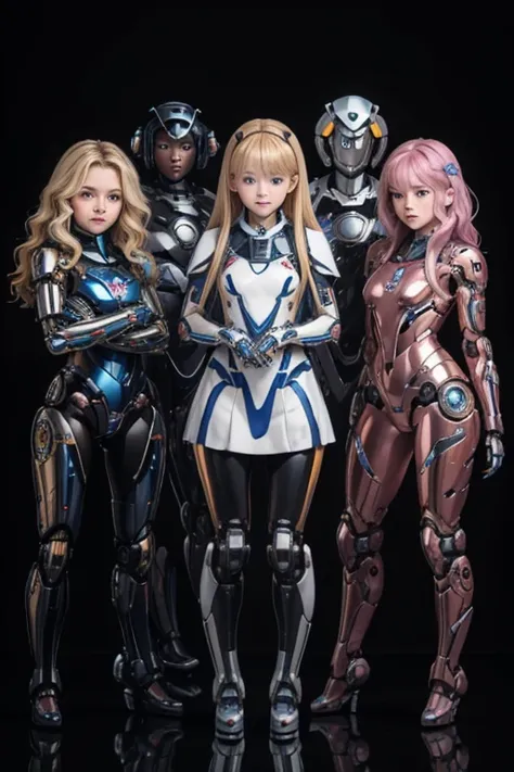 Many schoolgirls transformed into robots, whole body mechanics,
 Only the faces of all of them remain human,
 Their face is cute and beautiful,
Their face is perfect,
 They all have different hair colors and hairstyles,
 Everyone&#39;s entire body is mecha...