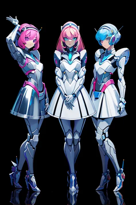 Many schoolgirls transformed into robots,
 whole body mechanics,　
 Only the faces of all of them remain human.,
 Their face is cute and beautiful,
 They all have different hair colors and hairstyles.,
 Everyone&#39;s entire body is mechanical and made of m...