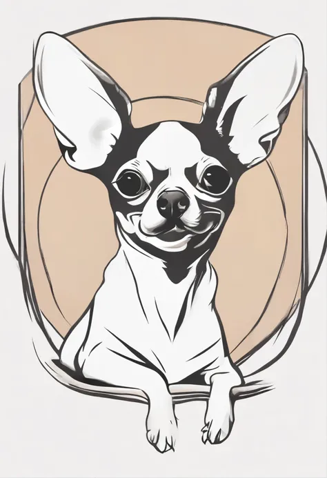 high resolution, 2D line art logo, chihuahua, chihuahua, grafitti background, smooth vector illustration, monochrome, peeking, minimalistm smiling