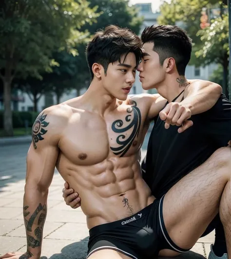 2 handsome guy fucking，smilling at each orther, having sex, anal sex , oral sex , naked, kpop idol, chinese Handsome actor，manly, kissing , hug, cuddle, skin ship, romantic, Male college student， in the park，super hight HD, super detailed, corrected way, p...