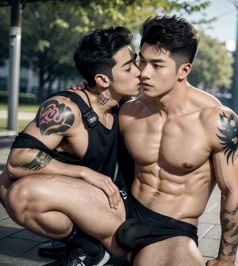 2 handsome guy fucking，smilling at each orther, having sex, anal sex , oral sex , naked, kpop idol, chinese Handsome actor，manly, kissing , hug, cuddle, skin ship, romantic, Male college student， in the park，super hight HD, super detailed, corrected way, p...