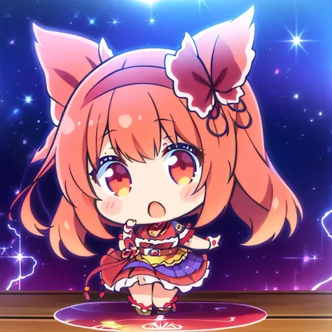 very cute and beautiful chibi anime girl、full body、are standing、highly detailed face and eyes、big red flower hair ornament、clear...