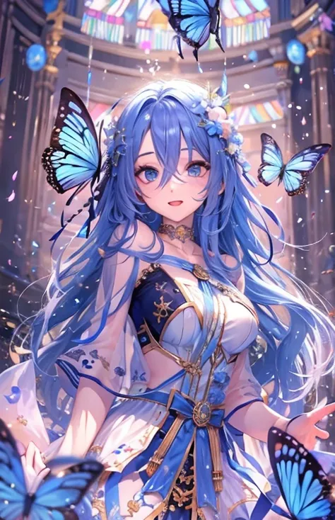 ((highest quality)), ((masterpiece)), (Get used to it), Perfect Face , beautiful girl , big breasts , Long and beautiful hair , Blue Butterfly々 ,