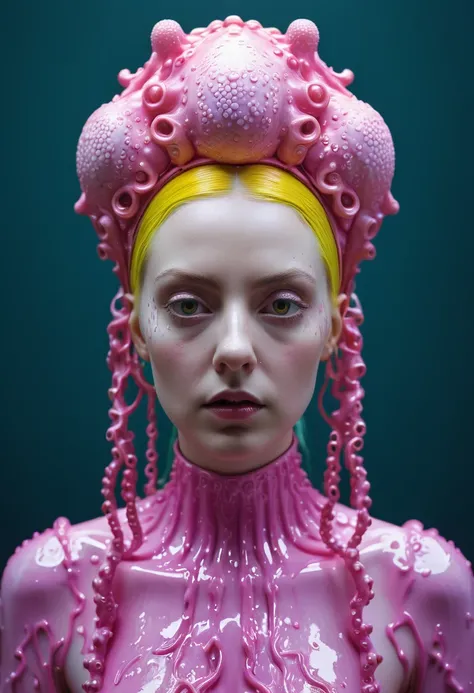 8K, ARTISTIC photogrAphy, best quAlity, mAsterpiece: 1.2), A (potrAit:1.2)  witch BLOOD Toon Doll Cthulhu nun QUEEN, PINK many octopus style tentacles, full body RAW candid cinema, yellow hair, 16mm, color graded portra 400 film, remarkable color, ultra re...