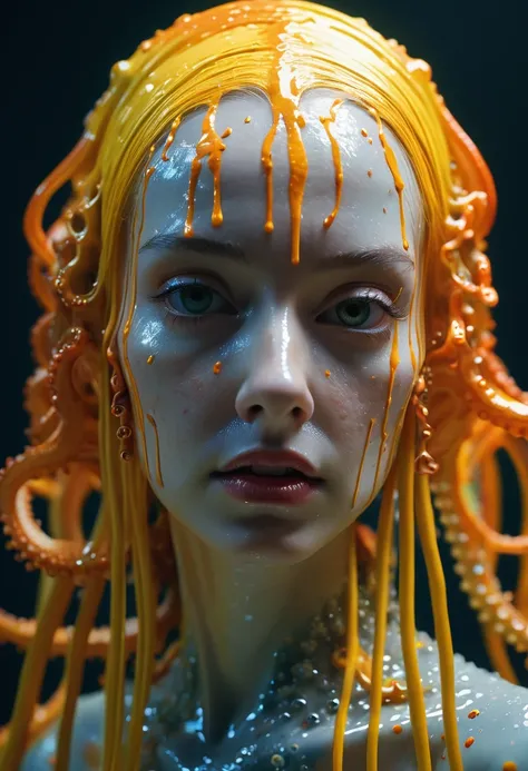 8K, ARTISTIC photogrAphy, best quAlity, mAsterpiece: 1.2), A (potrAit:1.2)  witch BLOOD Toon Doll Cthulhu nun QUEEN, ORANGE many octopus style tentacles, full body RAW candid cinema, yellow hair, 16mm, color graded portra 400 film, remarkable color, ultra ...