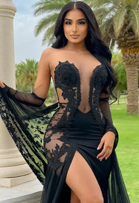 (best high quality:1.2), (Upscale-2x), 8k, extremely detailed, (High detail:1.2), ((perfect anatomy)), (Hotlexi woman), Solo, 24 year old Arabian female, ((black luxury dress)),