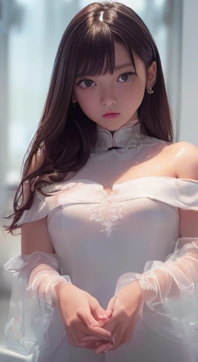 (((masterpiece,highest quality,超A high resolution))),1 Female, ,((()),Beautiful breasts,12 years old,,(((Embarrassed look))),((())),((())),,(((highest quality,4K,In 8K))),((Close your mouth)),(((White see-through off-shoulder Chinese dress)),