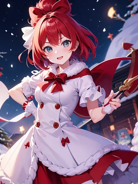 girl，Red Hair，short hair，Second dimension beautiful girl，Using a bow，Fluffy fur，Snow Scene