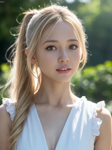 RAW photos, ((((Portrait of extreme beauty))), (((Radiant white beautiful skin)), 1 girl, 14-year-old pretty beautiful girl, ((blonde of bright various colors with glossy)), disheveled hair, hair hanging in front of the face and clinging, [Attractive whiti...