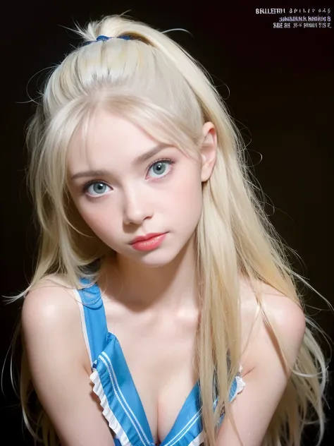 RAW photos, ((((Portrait of extreme beauty))), (((Radiant white beautiful skin)), 1 girl, 14-year-old pretty beautiful girl, ((blonde of bright various colors with glossy)), disheveled hair, hair hanging in front of the face and clinging, [Attractive whiti...