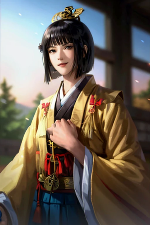 short hair,pretty girl, alone,holding a long japan sword