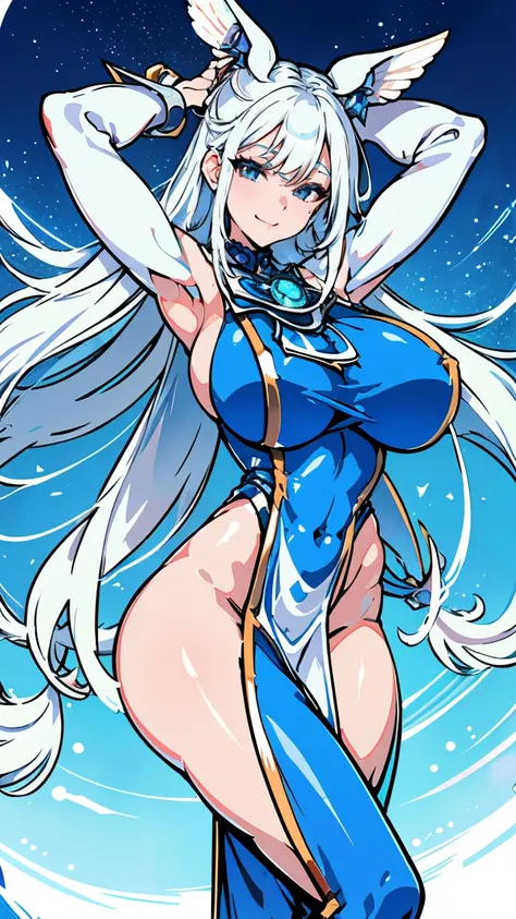 Silent magician,((  abdomen grande, abdomen colgado, panza, ruborizada, sonrisa, ahegao , ahegao expression, Shiny oiled skin )), (vientre colgando),  pelo largo, cabello blanco, (( white hair)), curvy body, chubby girl, very , monstruo de duelo, piernas a...