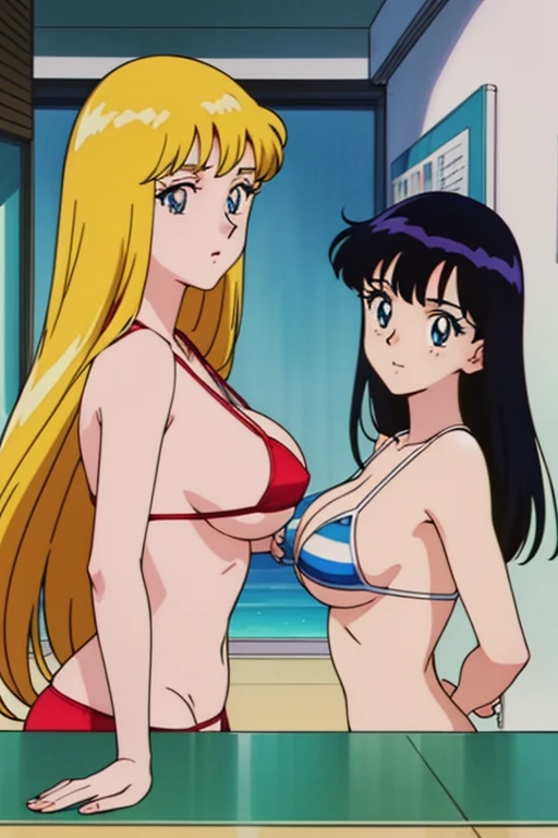 (anime cels style, Masterpiece, best quality, high resolution, anime colored, megami magazine:1.2, anime poster style, anime keyvisual, sharp, 8k, photorealistic), (beautiful eyes:1.5), reiko_aiwaifu, 1woman, milf, blond hair, long hair, (sagging huge brea...