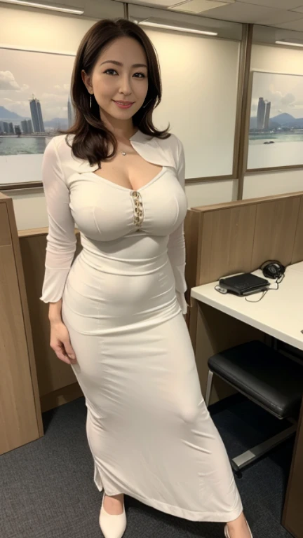 High resolution, high resolution, Attention to detail, masterpiece, Rough skin, Anatomically correct, sharp, 
In the company office、((Full body shot 0.85))、Facing forward、
((japanese milf, 50 years old)), alone, ((Facial wrinkles)), Shapely large breasts, ...